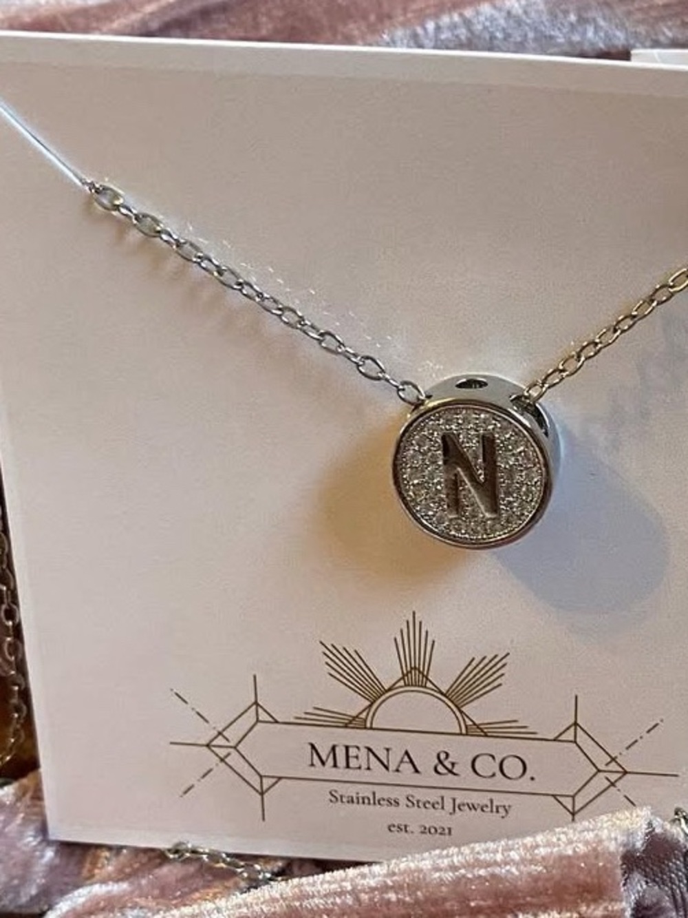 Silver Stainless Steel “N” Initial Delicate & Simple Pendant Necklace